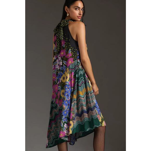 nwt by ANTHROPOLOGIE sz S Halter Asymmetrical Midi Dress - Picture 4 of 6